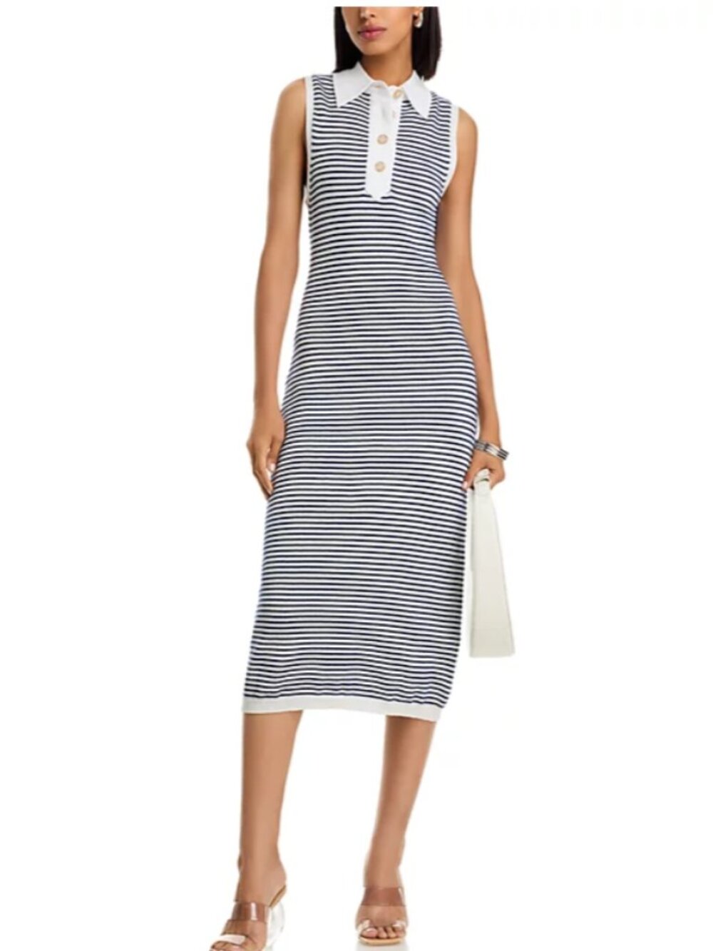 NWT Frame The Bold Stripe Knit Polo Midi Dress cashmere cotton